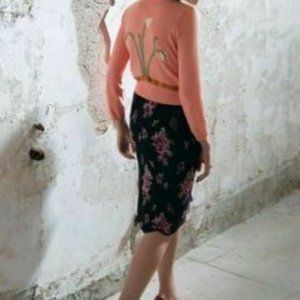 Anthropologie  Moth Scalloped Sweater Skirt Black Floral